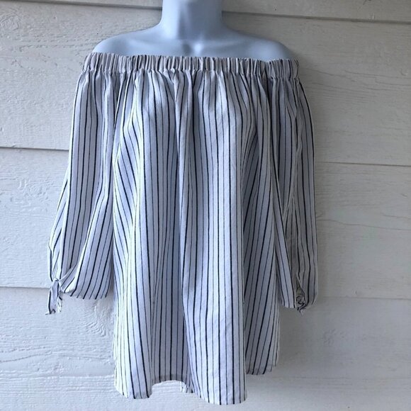 J. Roberts Size Large Off Shoulder 3/4 Tie Sleeve Flowy Boho Top - Picture 4 of 14